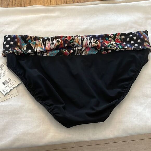 PROFILE BY GOTTEX BLACK BIKINI BOTTOM.  MULTICOLOR FOLDOVER WAIST. NEW W… - Picture 2 of 7